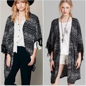 NWT Free People Black and White Fringe Kimono Duster/Poncho size XS/S
